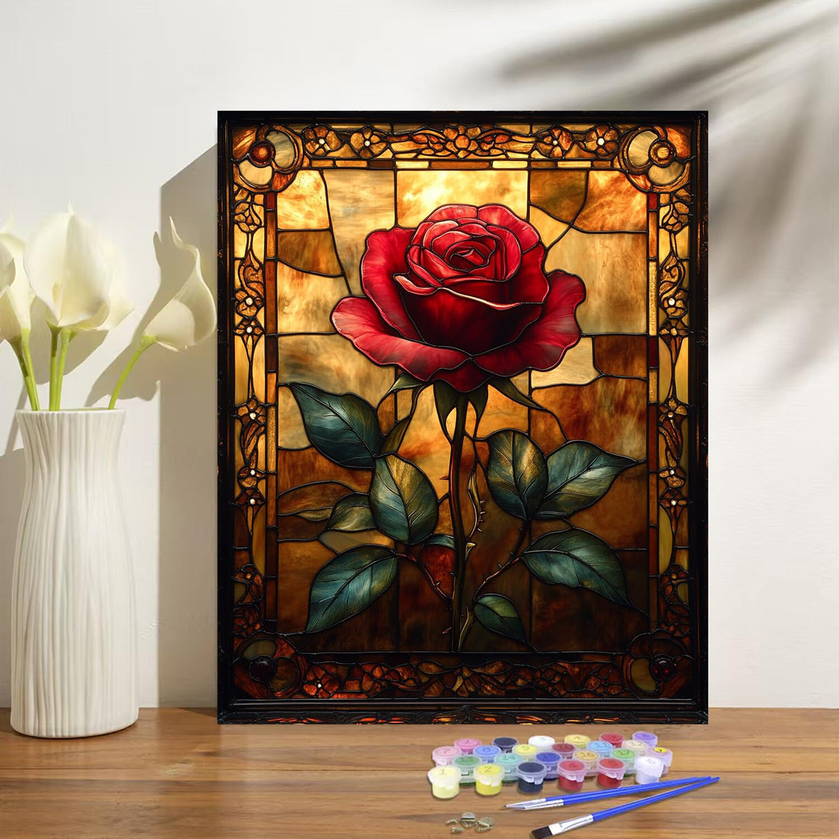 obterie Rose Paint by Numbers Kit for Adults Beginner Flowers Oil Painting Kit Adult Paint by Number Kits on Canvas DIY Painting for Beginners Art by Numbers for Gifts Home Wall Decor 16x20 Inch obterie