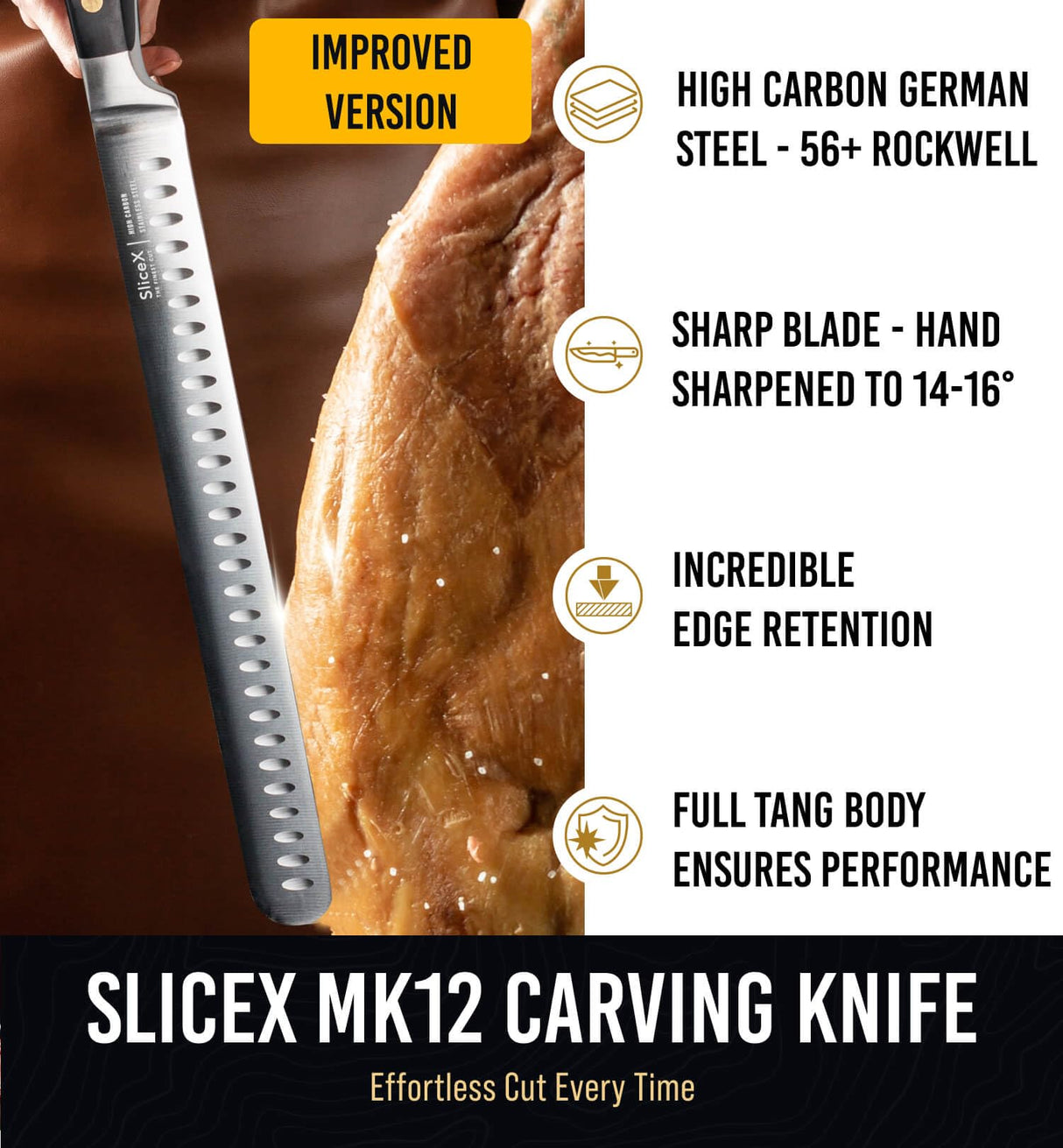 SliceX Brisket Slicing Knife – 12" BBQ Knife, Brisket Knife, Grilling Gifts For Men – Razor Sharp German Steel, Full Tang, Ergonomic Handle Bright Hobby