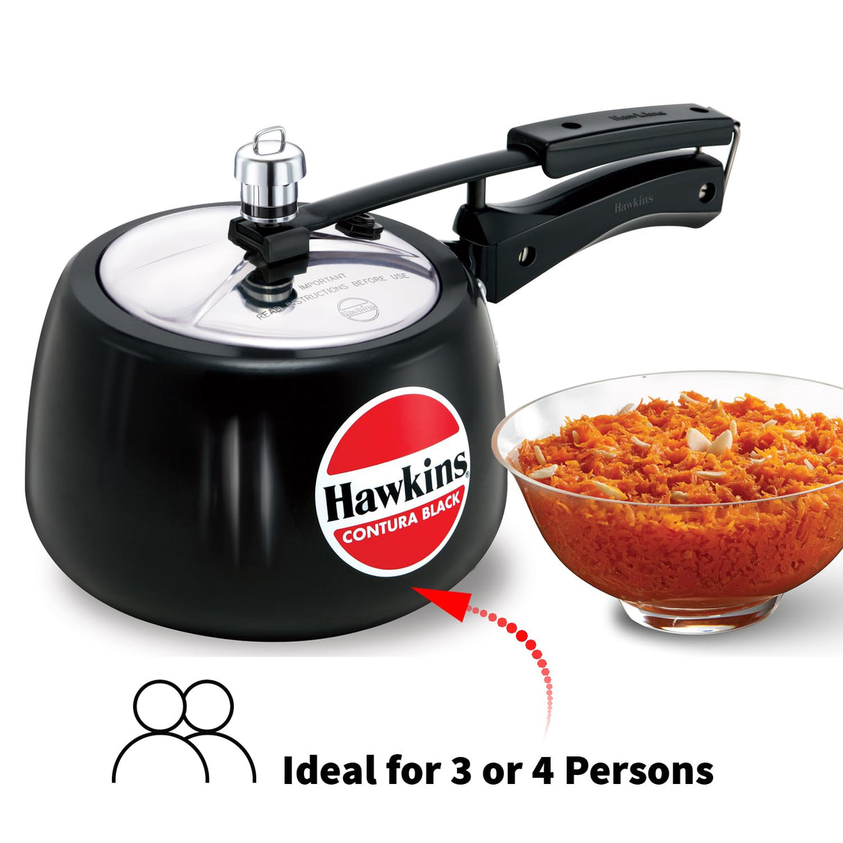Hawkins 3 Litre Contura Black Pressure Cooker, Hard Anodised Inner Lid Cooker, Handi Cooker, Black (CB30) HAWKINS