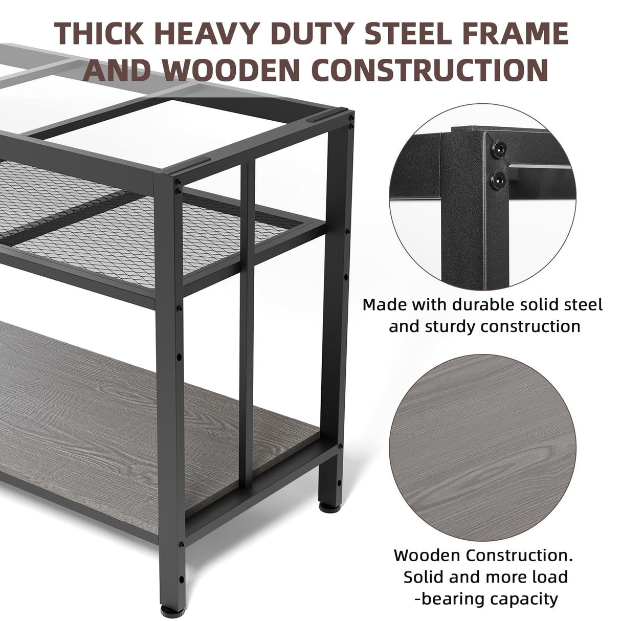 VOWNER 55-75 Gallon Fish Tank Stand - Metal Aquarium Stand, 48.4" L x 18.5" W x 29.5" H, Heavy Duty Reptile Tank Stand, Adjustable 3-Tier Fish Tank Rack Shelf for Home Office, 1000LBS Capacity, Grey VOWNER