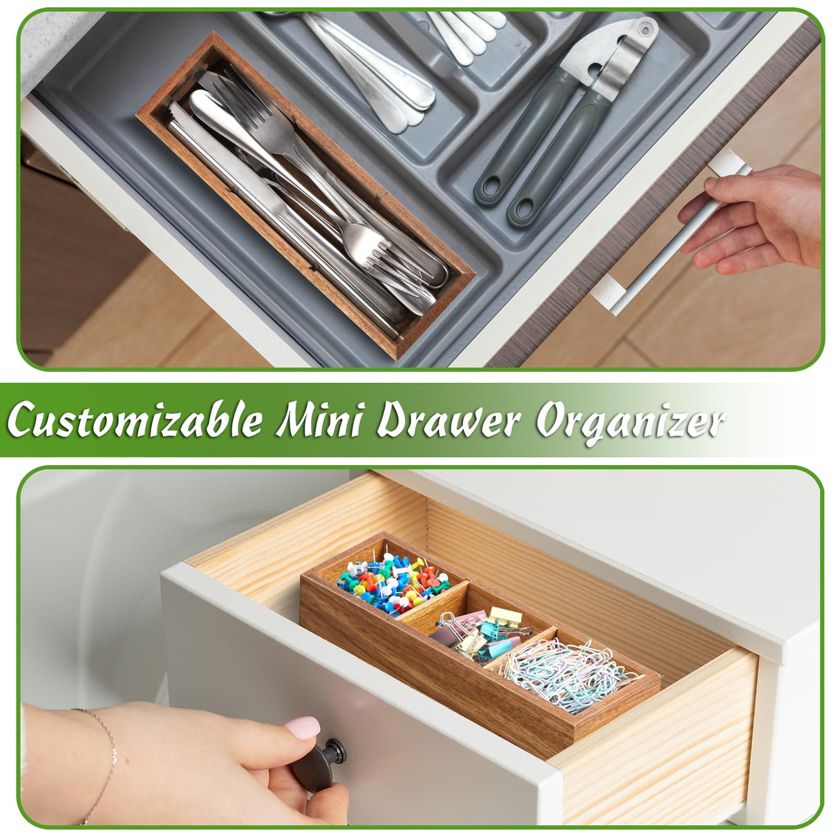 DRASTAR Tea Bag Organizer, Acacia Tea Bag Holder, Tea Storage Containers with 3 Slots, Wooden Tea Storage Accessories, Mini Tea Bag Caddy Box for Countertop DRASTAR