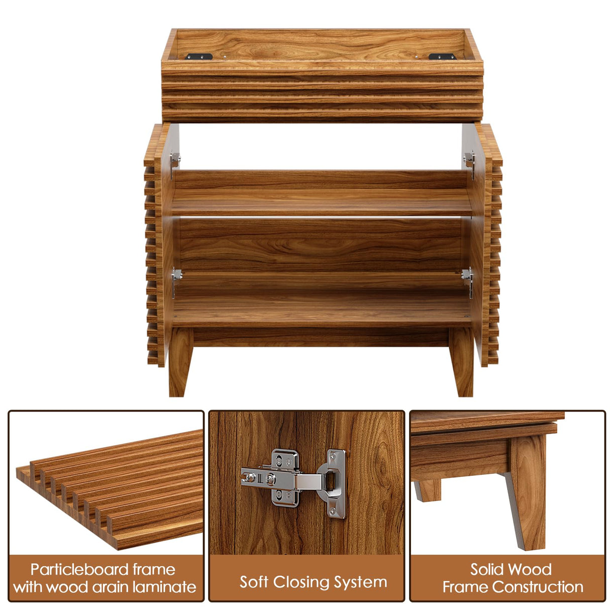 ROOMTEC 30" Bathroom Vanity, Mid-Century Freestanding Bathroom Cabinet Vanity with Storage, Particleboard Frame with Wood Grain Laminate, Walnut (Sink Basin Not Included) ROOMTEC