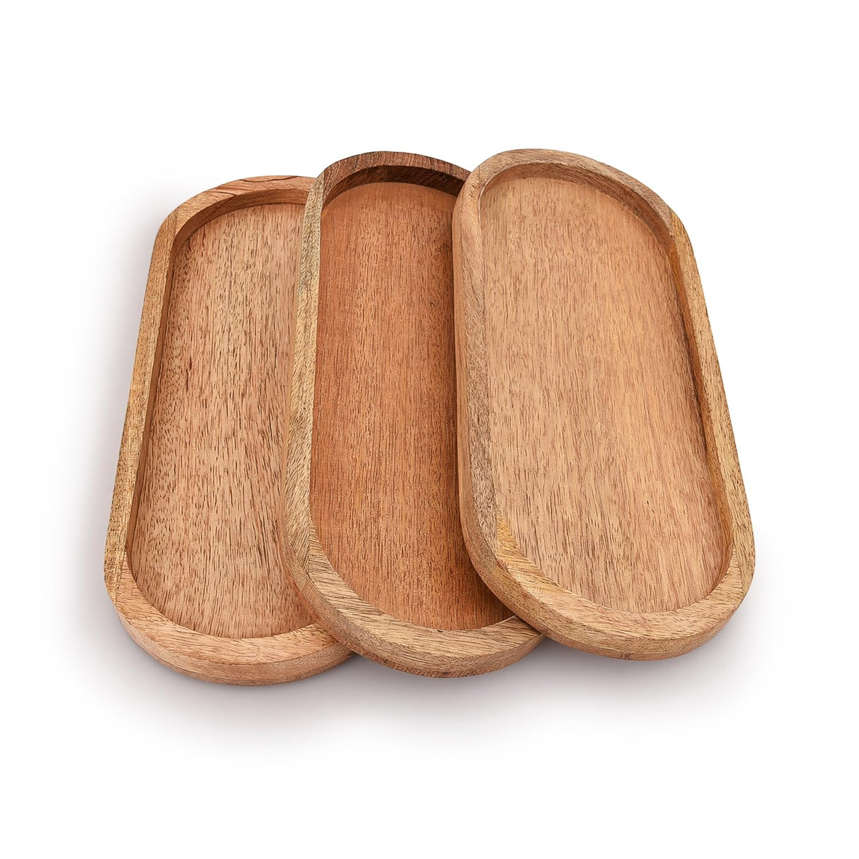 Samhita Mango Oval Wood Tray Set of 3 Perfect for Food Holder/BBQ, Serve Cheese, Sushi, Holiday Snacks, and More. (12" x 5" x 0.75") Samhita