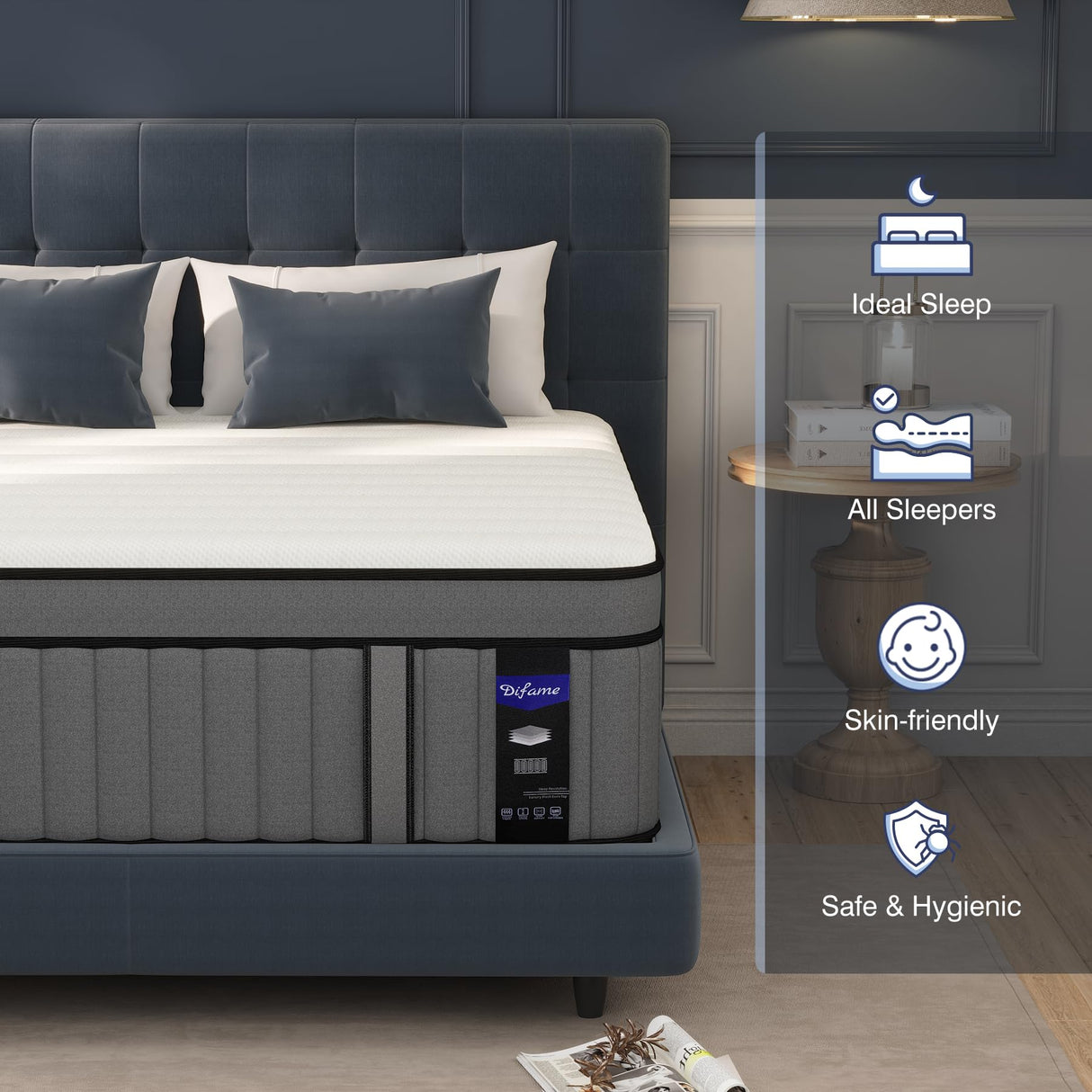 DIFAME Queen Size Mattress 16 Inch, Gel Memory Foam Hybrid Firm Queen Bed Mattress in a Box with Independent Pocket Spring, Pressure & Back Pain Relief, Edge Support, 100-Night Trial, CertiPUR-US DIFAME