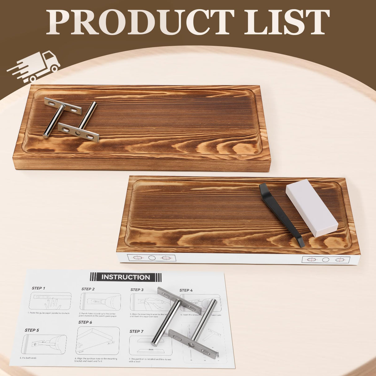 Hiitytin Solid Wood Floating Shelves Bathroom 16 inch Rustic Wall Wood Display Shelves with Grooves Set of 2 Home Decor for Living Room Bedroom Kitchen Farmhouse 16x6.7 inch - Brown Hiitytin