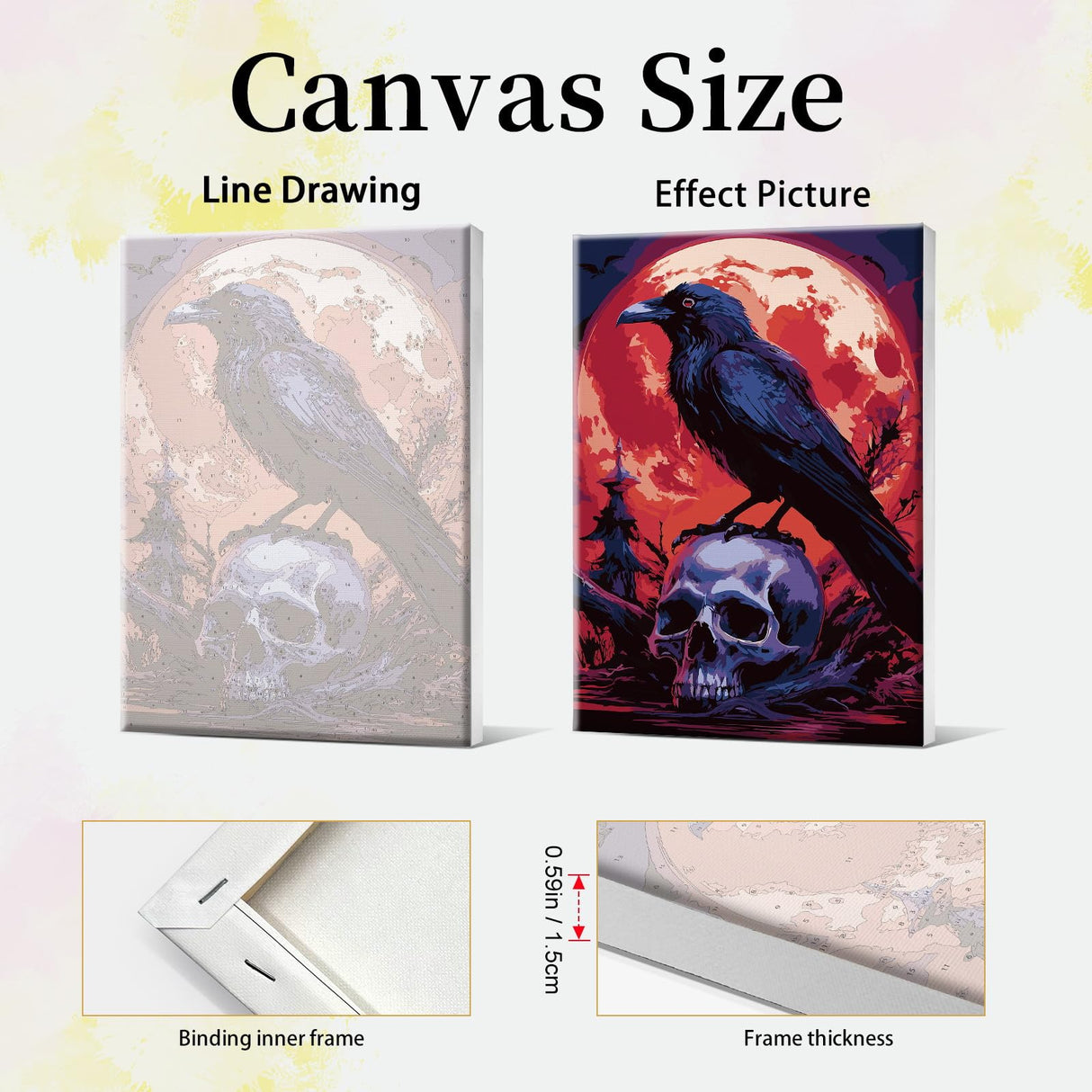 JOOZ Halloween Paint by Numbers Kit for Adults with Frame Skull Paint by Number with Easel Bird Adult Paint by Number Kits DIY Moon Digital Oil Painting Kits for Ideal Gift Home Wall Decor 8x12 Inch JOOZ