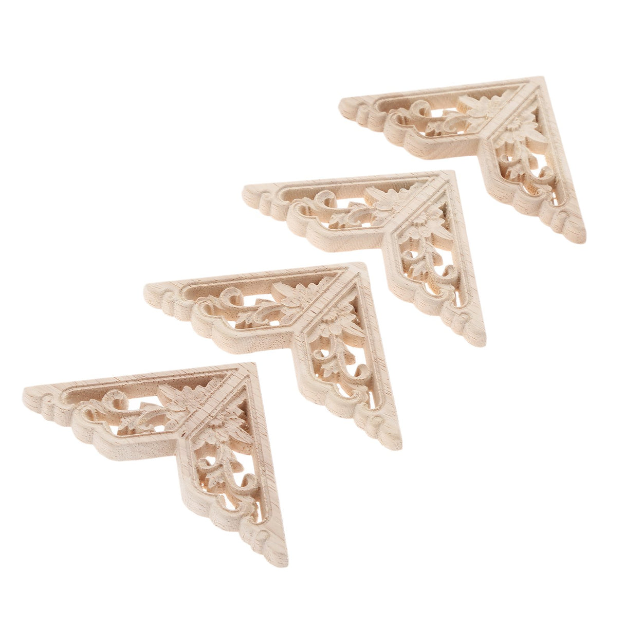MUXSAM Wooden Decorative Appliques Onlays, 4-Pack Unpainted Wood Caravings Decals Inlays Overlays Corners Decor for Cabinet Dresser Cupboard Mirrors Walls Doors DIY Craft Project, 8x8cm/3.15"x3.15" MUXSAM