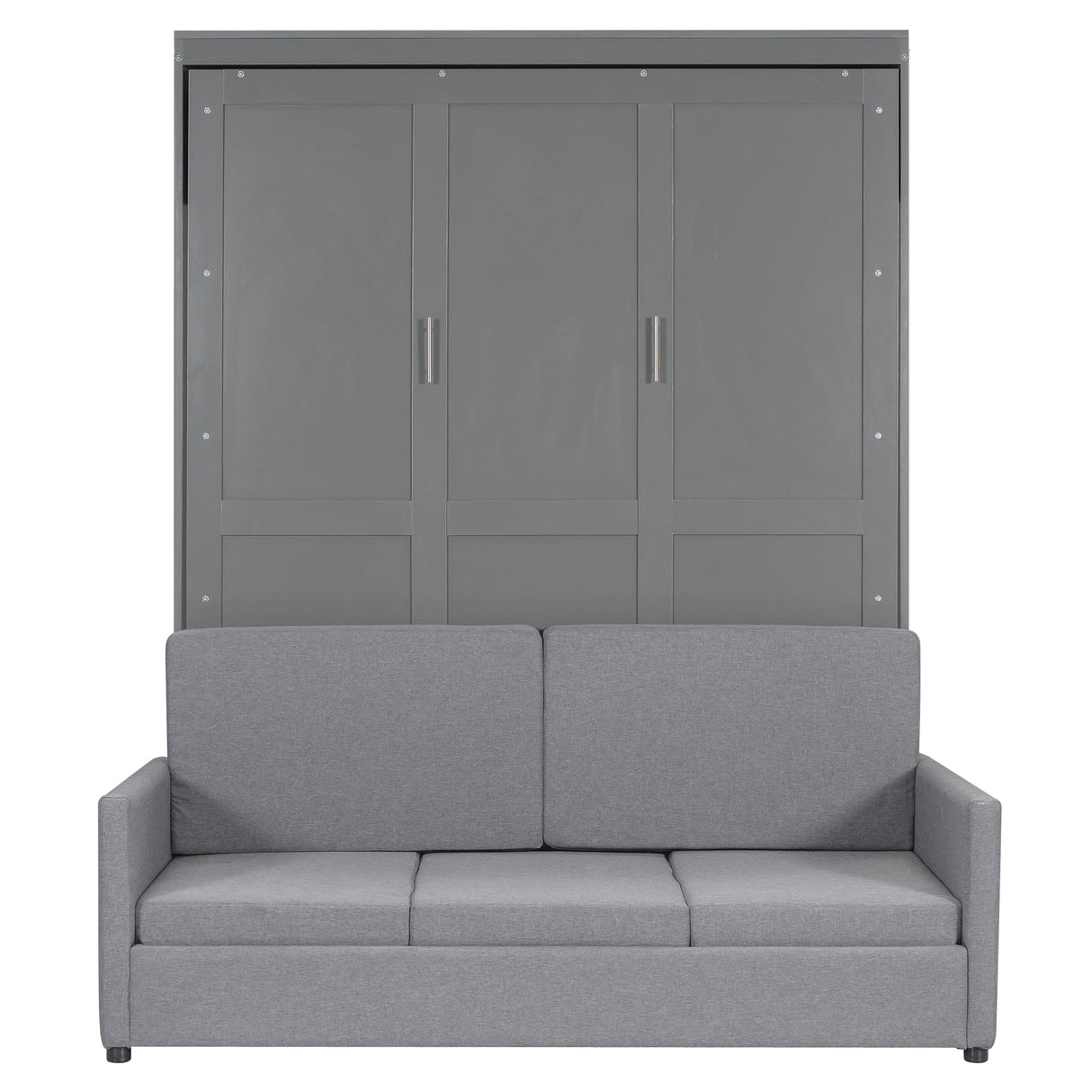 P PURLOVE Queen Wood Murphy Bed with Sofa, Wall Bed Without Slats, No Box Spring Needed (Gray) P PURLOVE