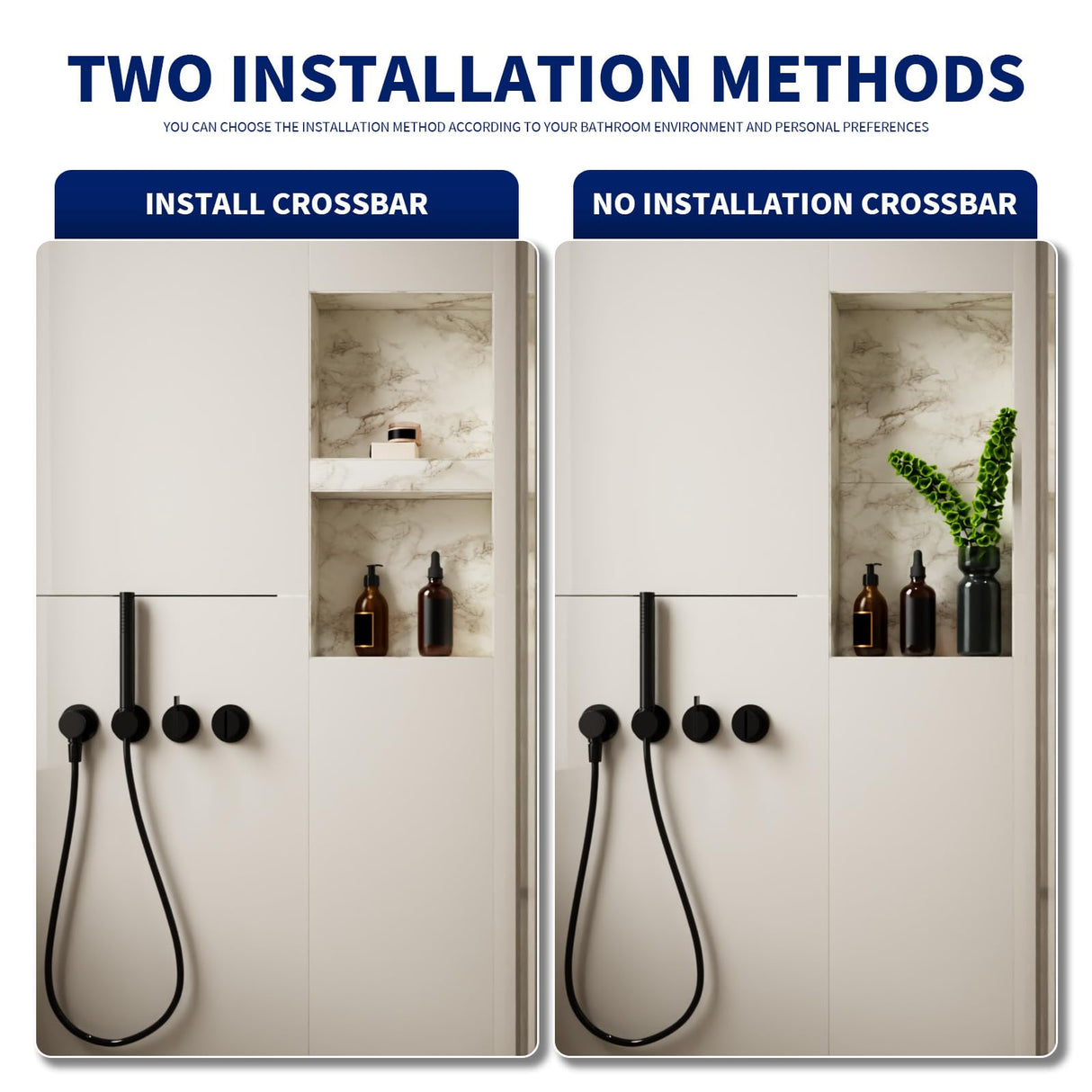 BWE Black Shower Niche Insert Tile Ready 16" X 32" Rectangle for Shower Wall Prefabricated Waterproof Double Shelves Recessed Niche for Shower Bathroom Storage BWE