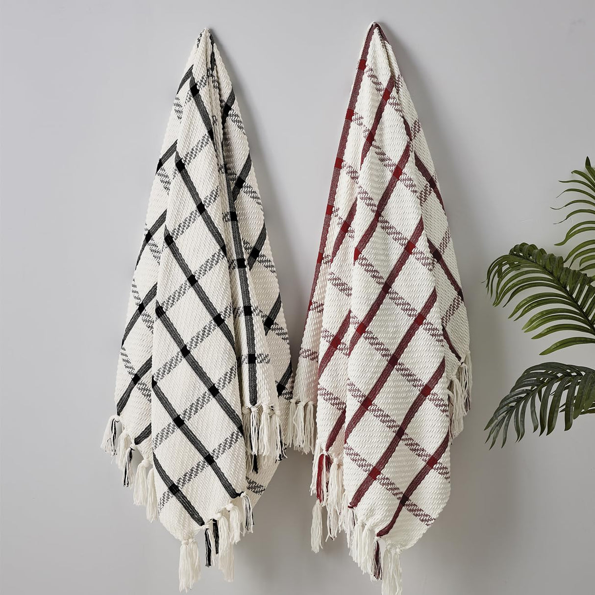 CREVENT 50"X60" Farmhouse Breathable Soft and Warm Chenille Plaid Throw Blanket for Sofa Couch Bed, Home Decoration Throw with Tassles (Black & White) CREVENT