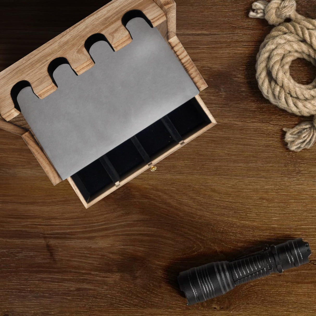 Lanmik Wooden Pistol Rack With Drawer for Gun Storage Solid Wood Gun Rack Holder Rustic Pistol Display Stand Gun Safe Organizer Accessory with 6 Lanmik