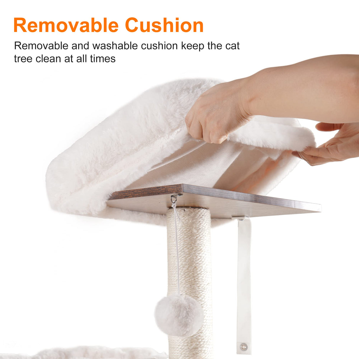 Heybly Cat Tree, Wood Litter Box Enclosure with Food Station, All-in-one Indoor Cat Furniture with Basket and Condo, Modern Style Cat Tower, Hammock, Rustic Brown HCT101SR Heybly