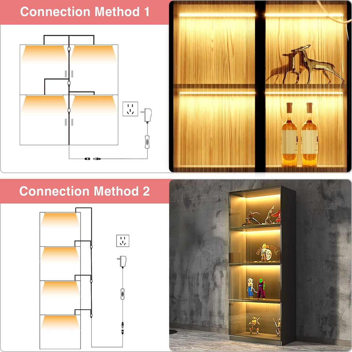 WOBANE LED Shelf Light, LED Closet Light Kit, 4PCS 20inch Pre-Cut Strip Bars, Designed for Shelves,Display Case, Bookshelf, in Cabinet Lighting, 2700K Warm White WOBANE