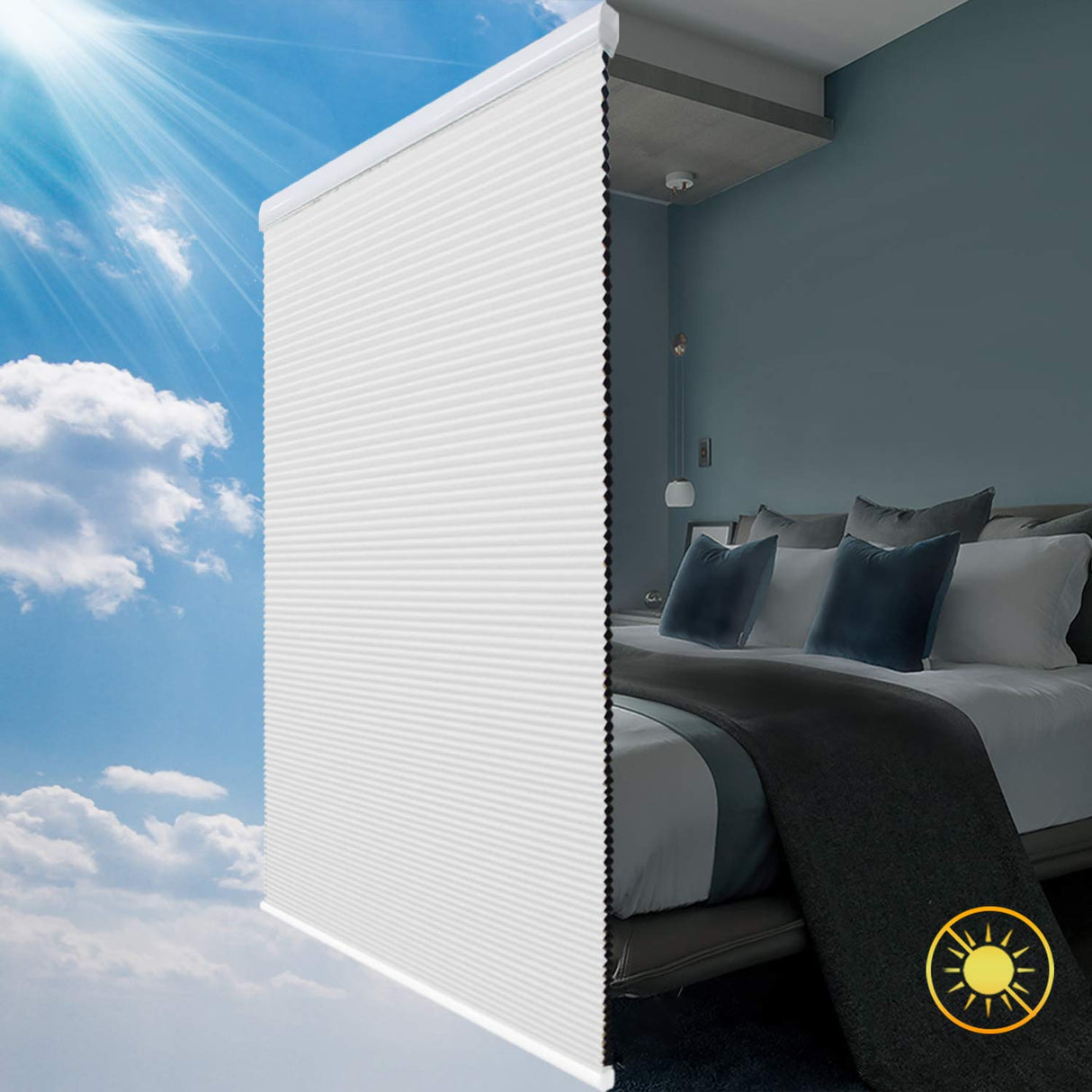 Cellular Shades Cordless Blackout Honeycomb Blinds Fabric Window Shades White(Blackout), 34" W x 64" H SBARTAR