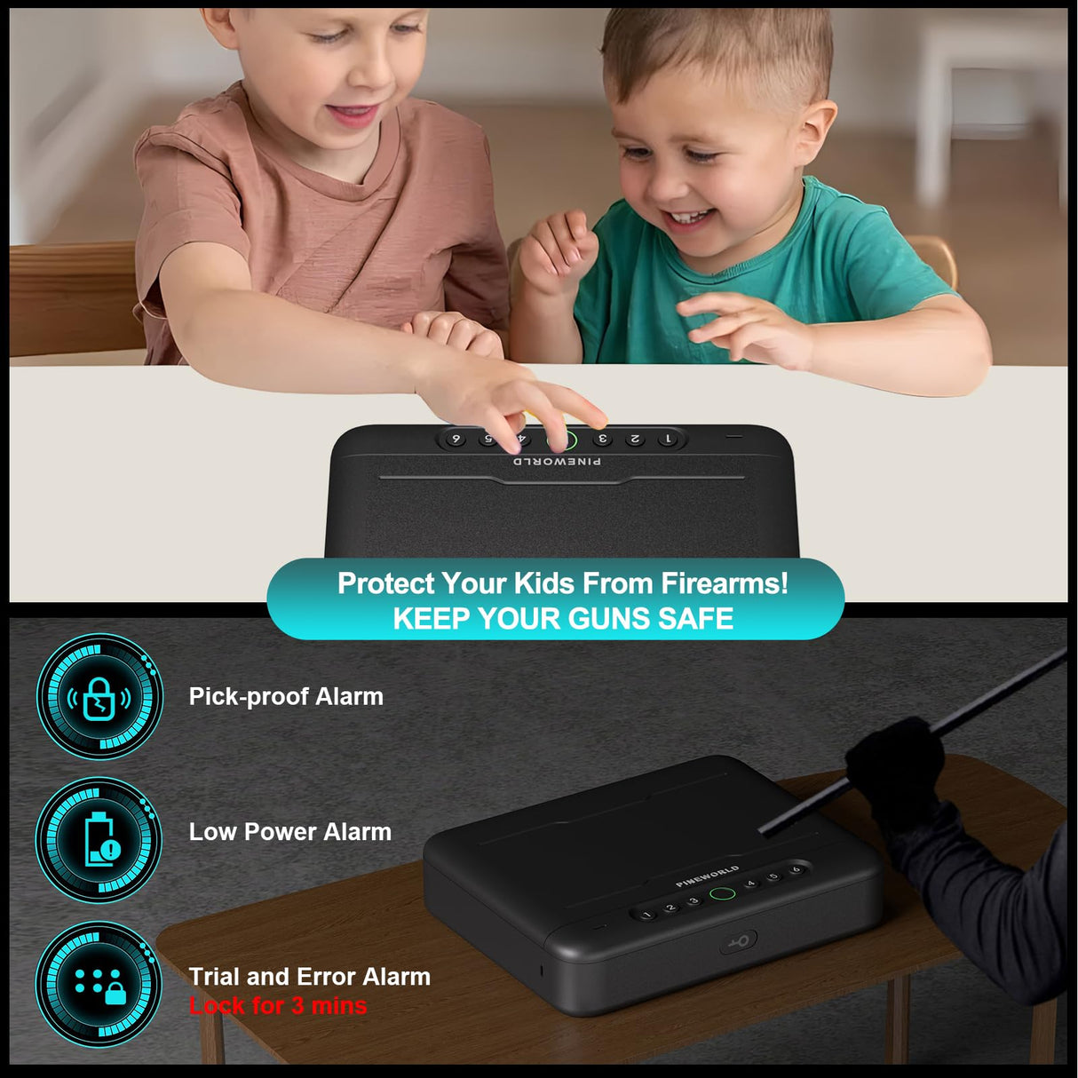 PINEWORLD Gun Safe, Biometric Gun Safe For Handgun, 4 Quick-Access Unlock APP|Fingerprint|Passcode|Key with Voice Prompt Pistol Safe,Safe Box, Gun Locker For Nightstand/Office/Car, Remote Control PINEWORLD