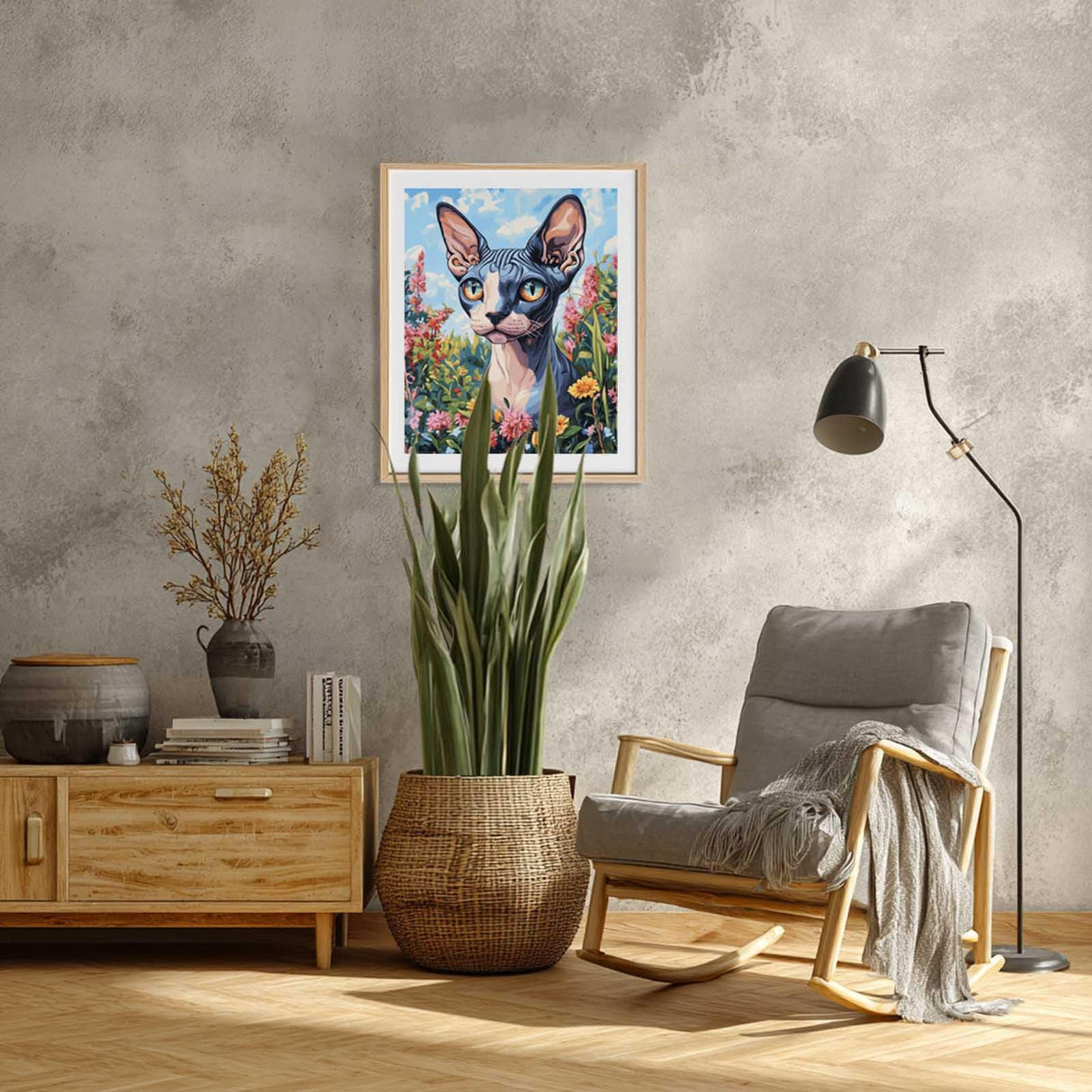zouewit Sphynx Cat Paint by Number, Animal Paint by Numbers Kit for Adults, Cute Cats Acrylic Painting, Sphynx with Flower Poster for Gift Home Office Living Room Wall Art(16x20inch) zouewit
