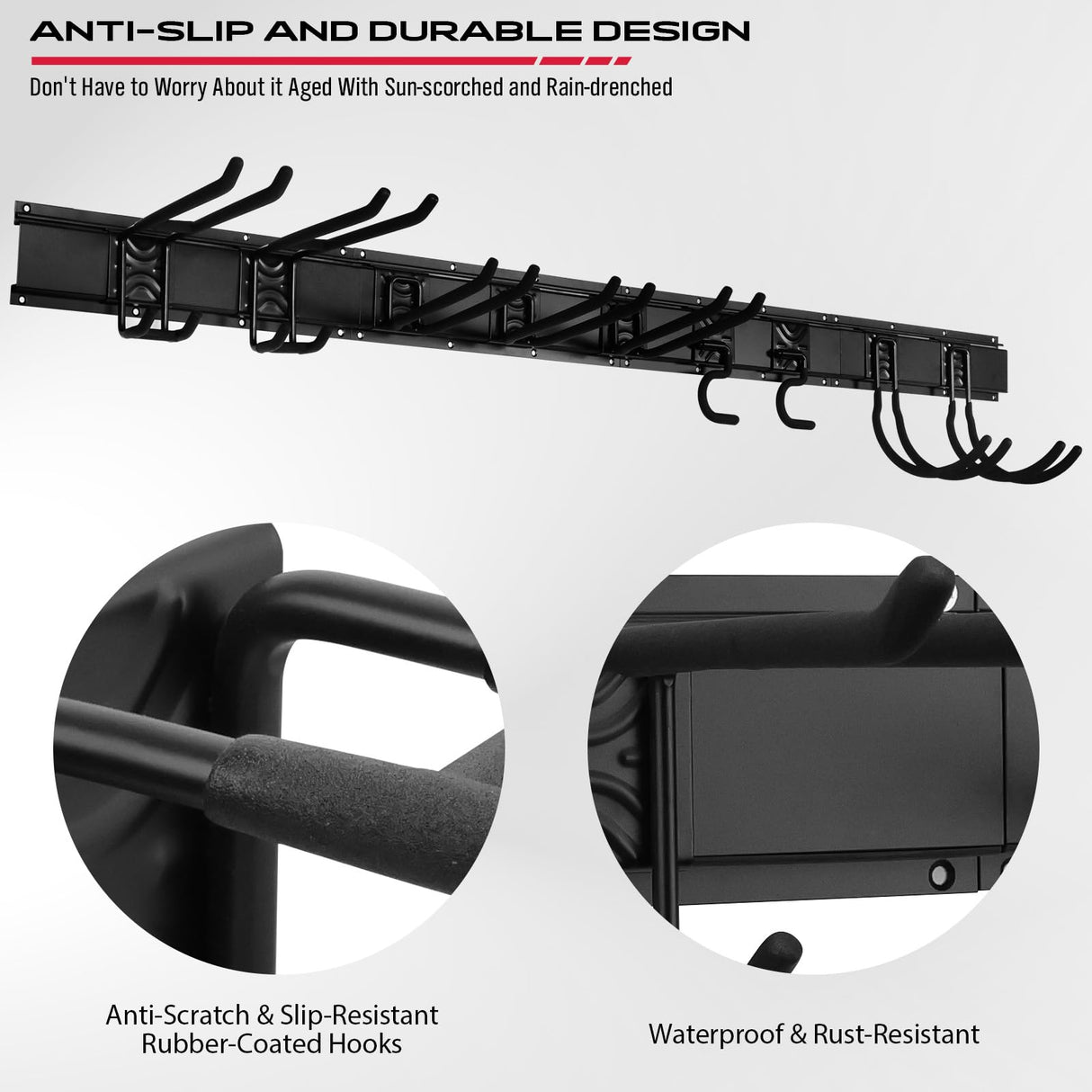 64" Heavy Duty Garage Storage Tool Organizer Wall Mount - Tool Rack with Adjustable Hooks, Anti-Rust, 300lbs Capacity - Easy Installation (4 Racks, 10 Hooks, 3 Straps) SEDY