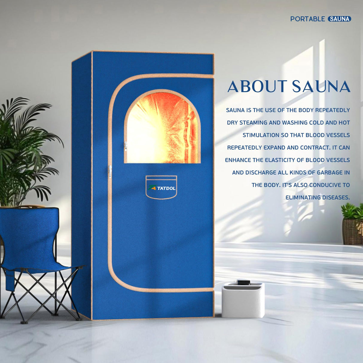 TATDOL Portable Home Steam Sauna Box, Full Size Personal Thicken 600D Sauna Tent Kit for Spa, Indoor Sauna Relaxation with 2.6L & 1000 Watt Steam Generator, Remote Control, Chair, Mat, Foot Rest TATDOL