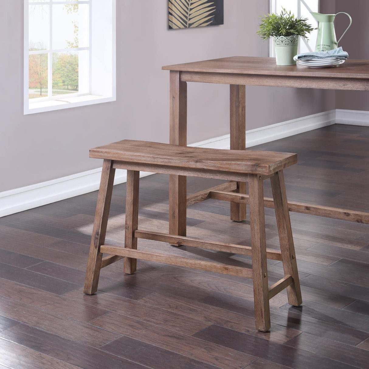 Boraam Sonoma Saddle Bench, 24-Inch, Barnwood Wire-Brush, Model:75025 Boraam