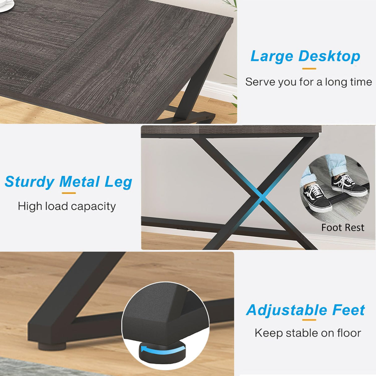 IBF Large Black Computer Desk, 70.8” Long Writing Desk for Home Office, Modern Simple Executive Work Study Desk for Two Person, Wood Double PC Gaming Workstation Computer Table for Bedroom, Black Oak IBF