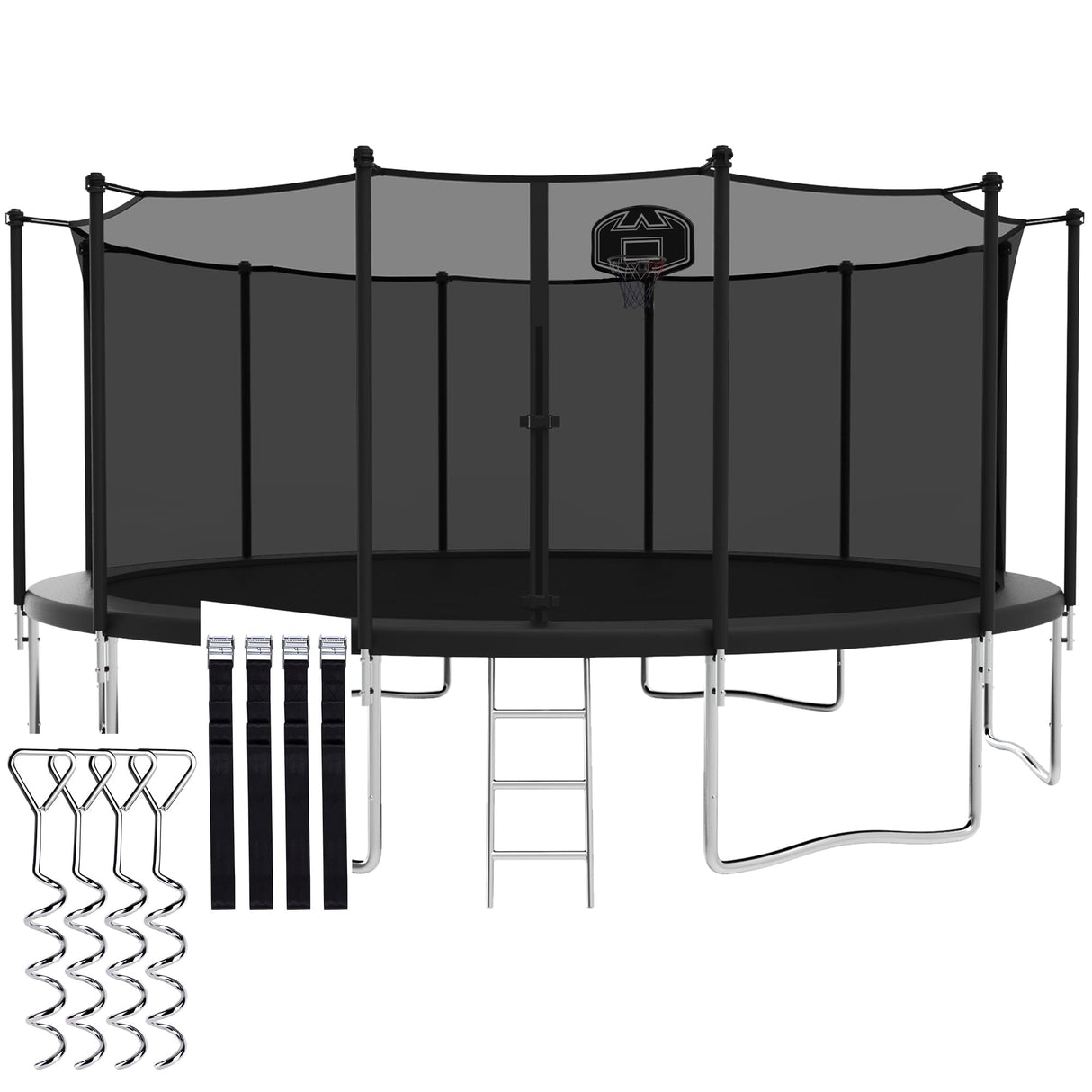CITYLE 1500LBS 16FT Tranpoline for Kids and Adults Tranpoline with 6 Wind Stakes, Safety Enclosure Net, Basketball Hoop, Ball and Ladder, Heavy Duty Outdoor Recreational Tranpolines, Black CITYLE