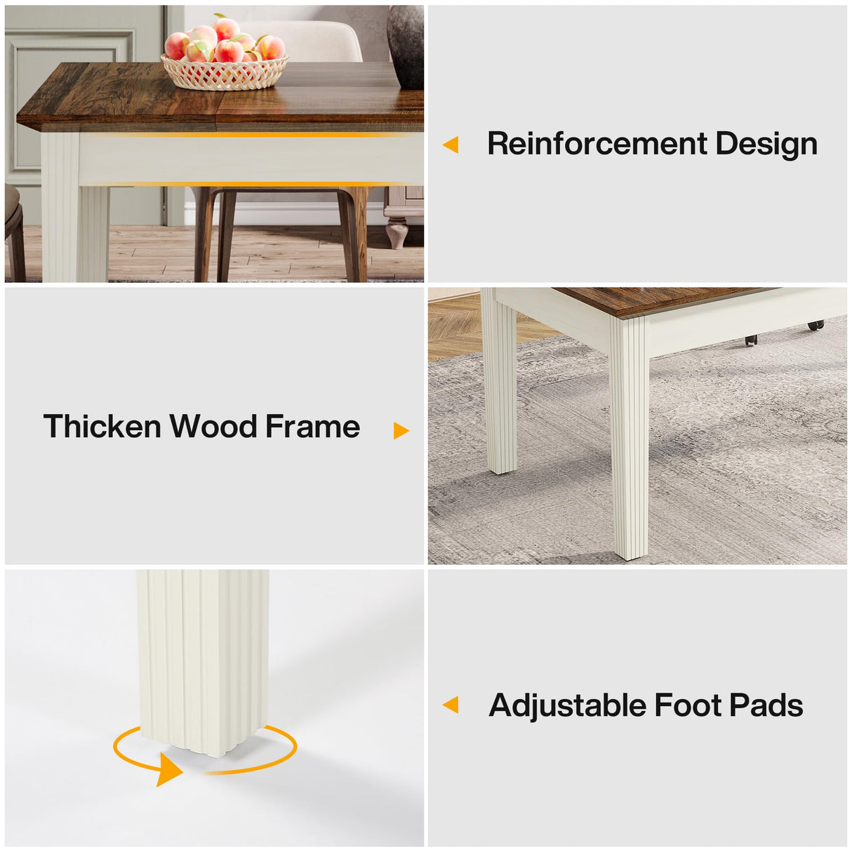 Tribesigns Dining Table for 4-6 People, 62-Inch Rectangular Kitchen Table with Solid Wood Legs, Modern Farmhouse Dinner Table for Dining Room, Kitchen, Living Room, Rustic Brown & Cream White Tribesigns