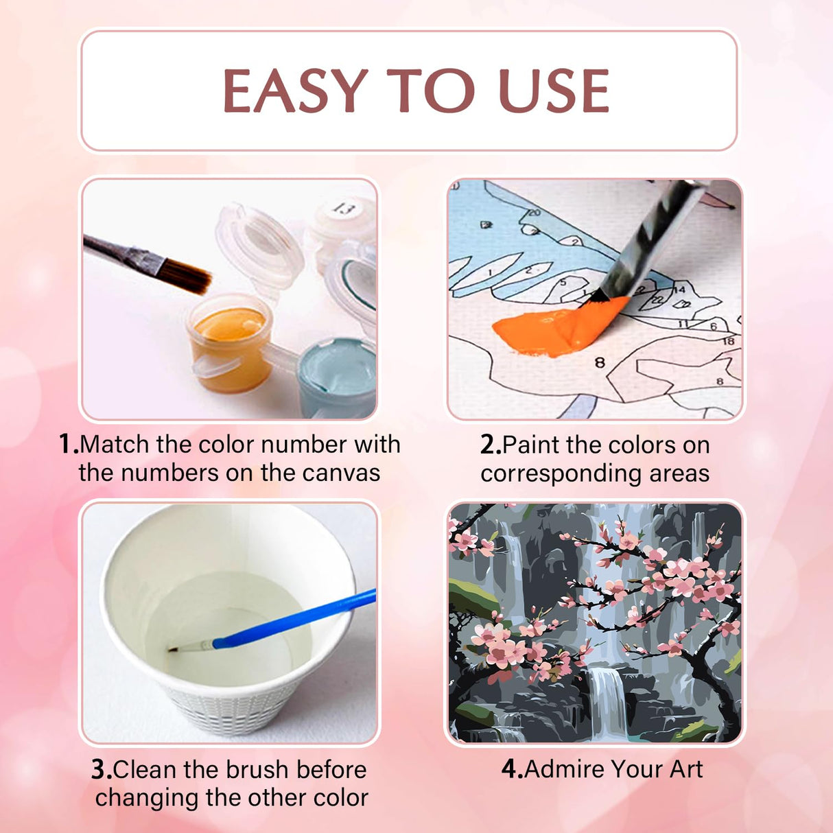 Plum Blossom Paint by Numbers Adults,Waterfall Paint by Number Canvas for Adults,Adult Paint by Number Kits on Canvas,DlY Paint by Number Adult for Gifts Home Wall Decor 16x20inch HITIRECOVI