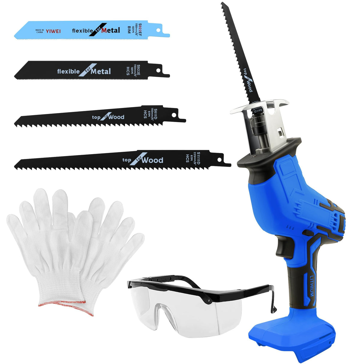 Reciprocating Saw Compatible with 18V Battery,Cordless Reciprocating Saw,0-3500SPM Variable Speed, 4 Saw Blades/Protective Glasses/Mitten Kit for Wood/Metal/PVC Cutting(Battery not included) Mudite
