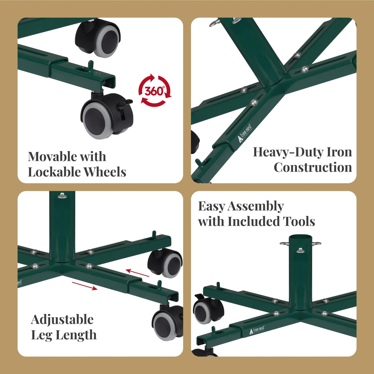 Christmas Tree Stand Base with Wheels Movable Fake Tree Holder for 6ft Artificial Plant Taxi no Tree Collar or Skirt (Green) Tree Nest