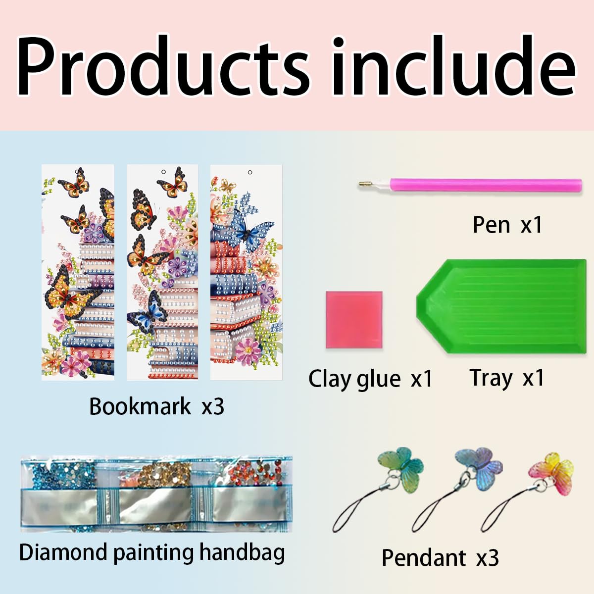 F-CANLAN 3 Pieces Acrylic Book Butterfly Diamond Painting Bookmark with Tassels, Flower Butterfly Diamond Art Book Marks, Crystal Rhinestones Diamond Painting Bookmark for Book Lover Beginner F-CANLAN