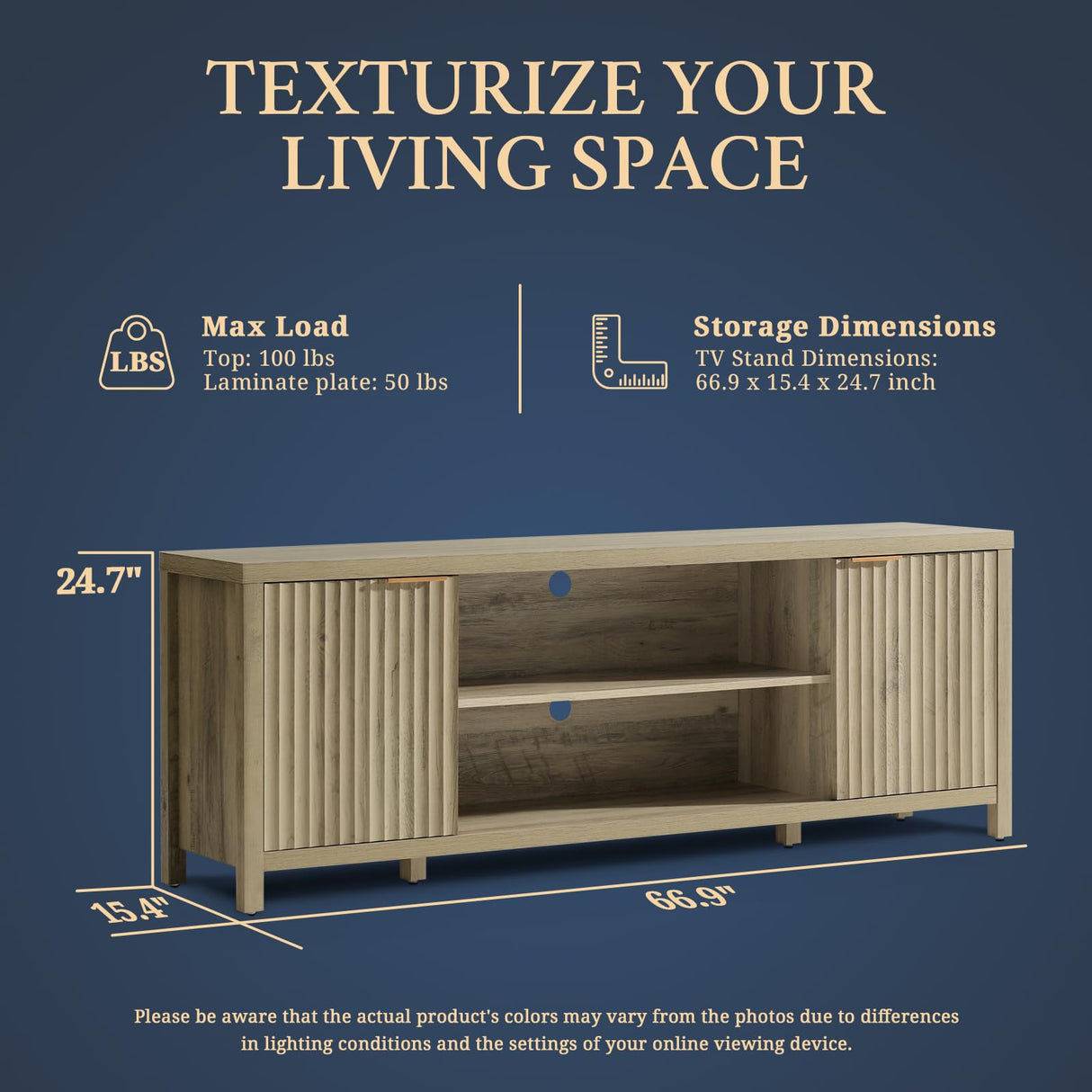 OAKHAM HOME Fluted TV Stands for Living Room, Heavy Duty Entertainment Center with Storage, Mid Century Modern Television Stands for 60/65/70/75 TV, Oxford Media TV Console (Large,Sunwashed Ash Oak) OAKHAM HOME