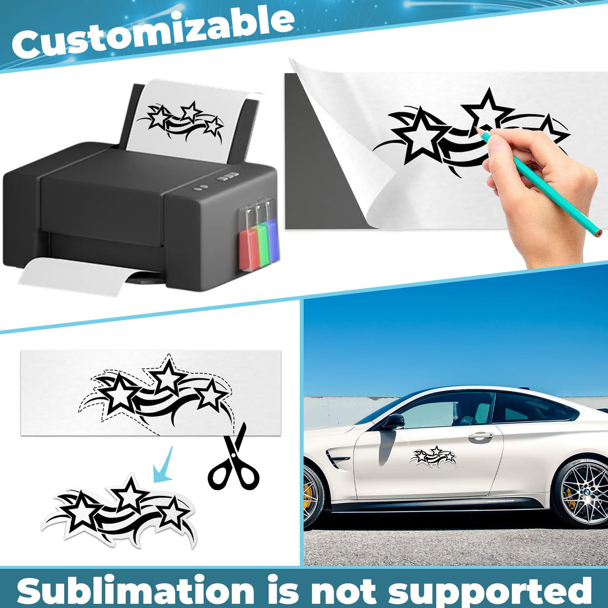 4Pcs Car Door Magnets, Flexible Blank Magnetic Sheets for Custom Signs, Bumper Stickers Magnets, Turn Any Decals into A Magnets, Strong Durable Car Magnets for Cars, Refrigerator BFXM