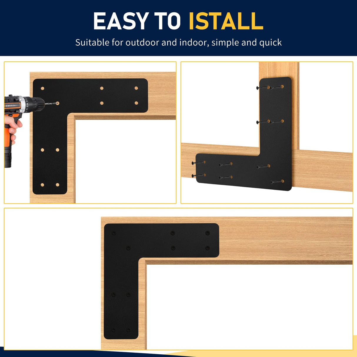 10x10 L Post Bracket 4PCS, L Flat Mending Plate for Wood 4x4,6x6 Lumber, Black Powder Coated Heavy Duty Pergola Brackets,L Beam Bracket, L Truss Bracket,L Shape Post to Beam Connectors… XZWMY