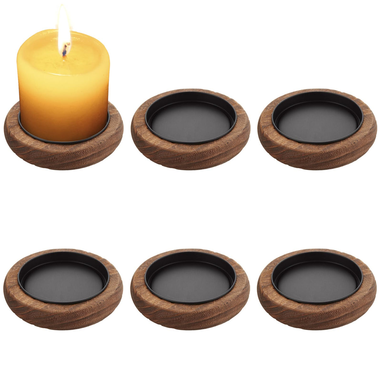 LOYORTY 6PCS Wooden Candle Holder Farmhouse Decor, Round Candle Holders for Pillar Candles, Small Decorative Tray Riser, Wooden Plate Pedestal Stand for Table Centerpiece, Coffee Table, Brown LOYORTY