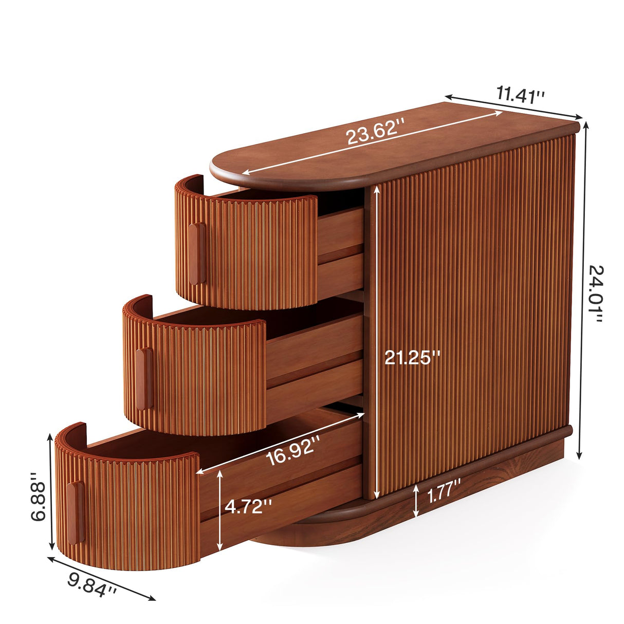 Tribesigns Solid Wood End Table, 3-Drawer Modern Sofa Side Table, Narrow Chair Side Table Slim Nightstand for Living Room, Bedroom, Finished Back, No Assembly Required, Walnut(Set of 2) Tribesigns