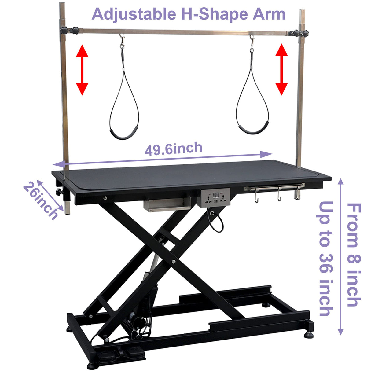 Upgrade Electric Pet Grooming Table Super Deluxe 50'' Heavy Duty Professional for Large Dogs with Overhead Arm, Anti-Skid Rubber Desktop Powerful Motor and Adjustable Height, Black JINTANGLI PET