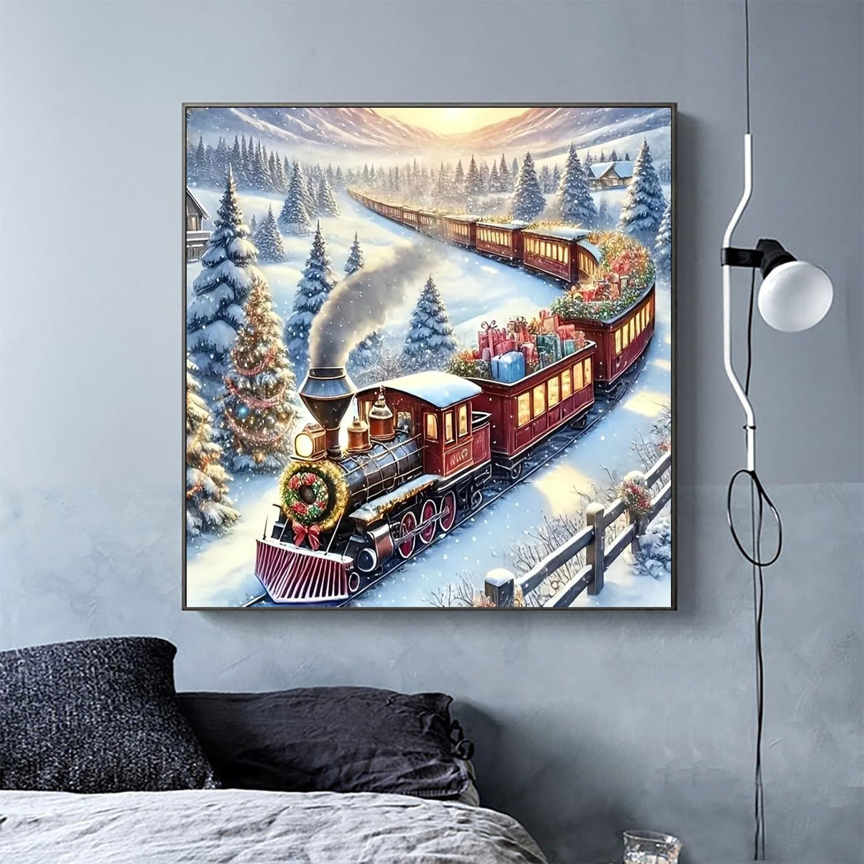 GXGLLPZBY Christmas Diamond Art Kits for Adults, 5D DIY Full Drill Diamond Painting Kits for Beginners, Snowy Steam Train Paint by Diamonds Gem Art Painting Kit for Home Wall Decor 13.8x13.8inch GXGLLPZBY