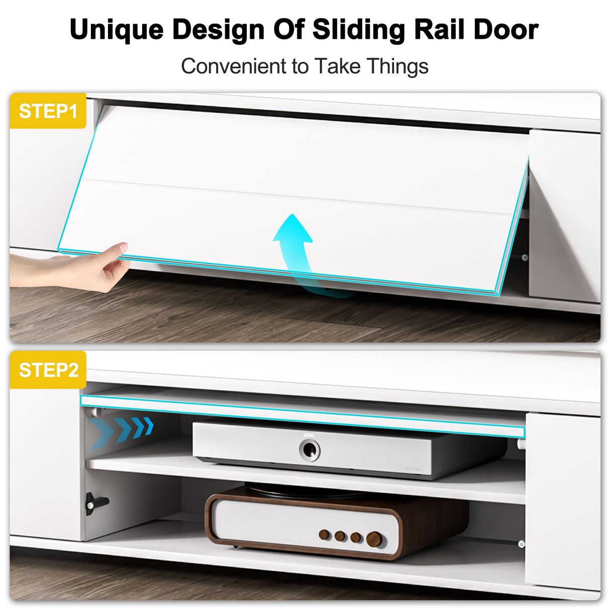 Algglobuy Low TV Stand for TVs up to 80 Inches with LED Lights, Entertainment Center TV Console Table with Storage and Power Outlet, High Gloss TV Stands for Living Room, Bedroom (White) Algglobuy