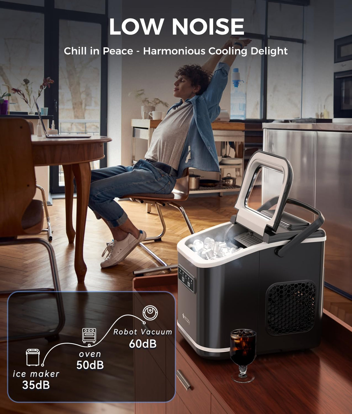 ecozy Countertop Ice Maker, Portable Ice Maker with Self-Cleaning, 9 Bullet Ice Cubes in 6 Mins, 26lbs/24Hrs, Ice Maker Machine with Ice Bags, Handle, Standing Scoop and Basket, Black, IM-BS261C ecozy