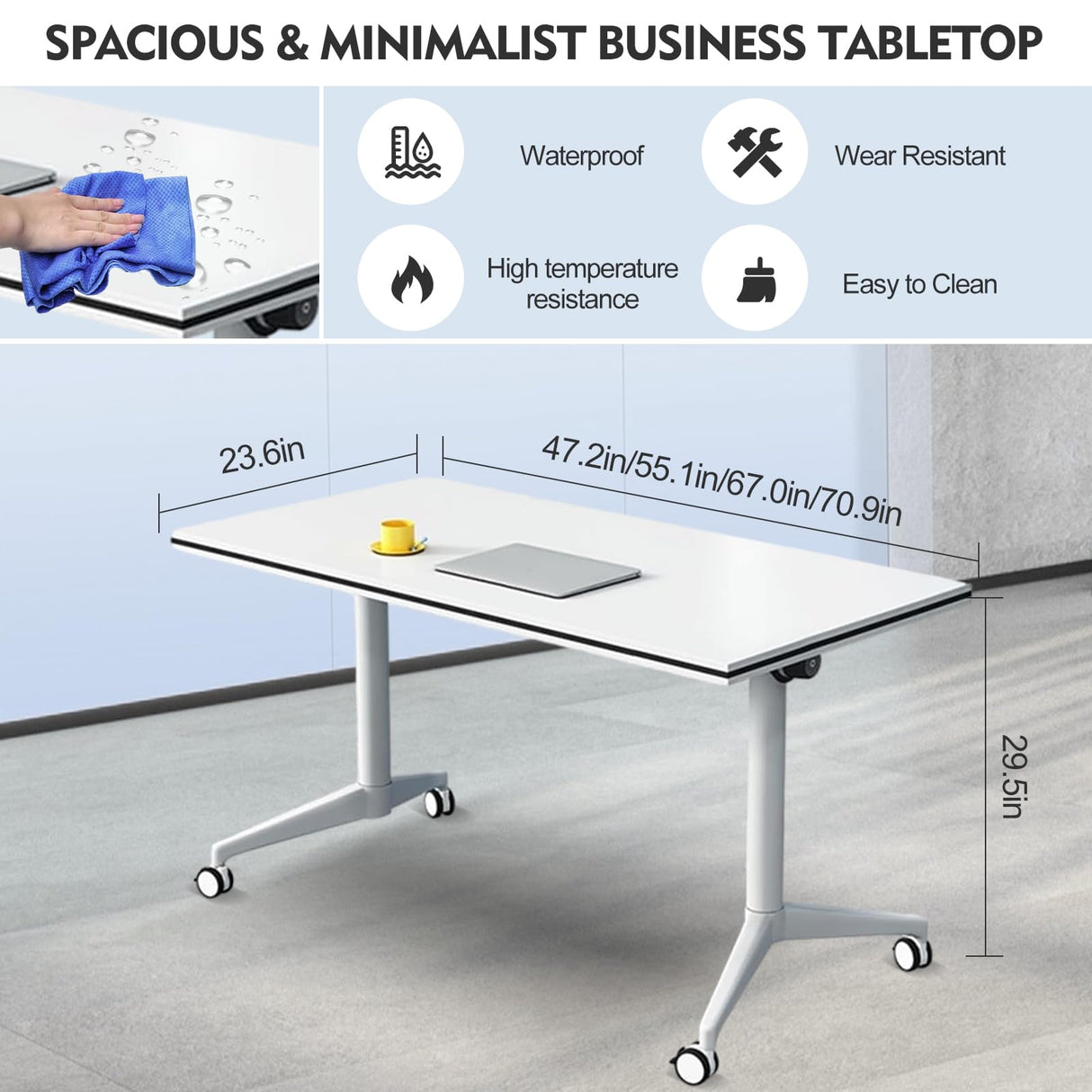 JNMDLAKO Folding Conference Table 4PCS Modern Large Mobile Meeting Table Round Conference Room Tables with Silent Wheels Seminar Table for Office Training Classroom (4PCS 47.2" * 23.6" * 29.5") JNMDLAKO