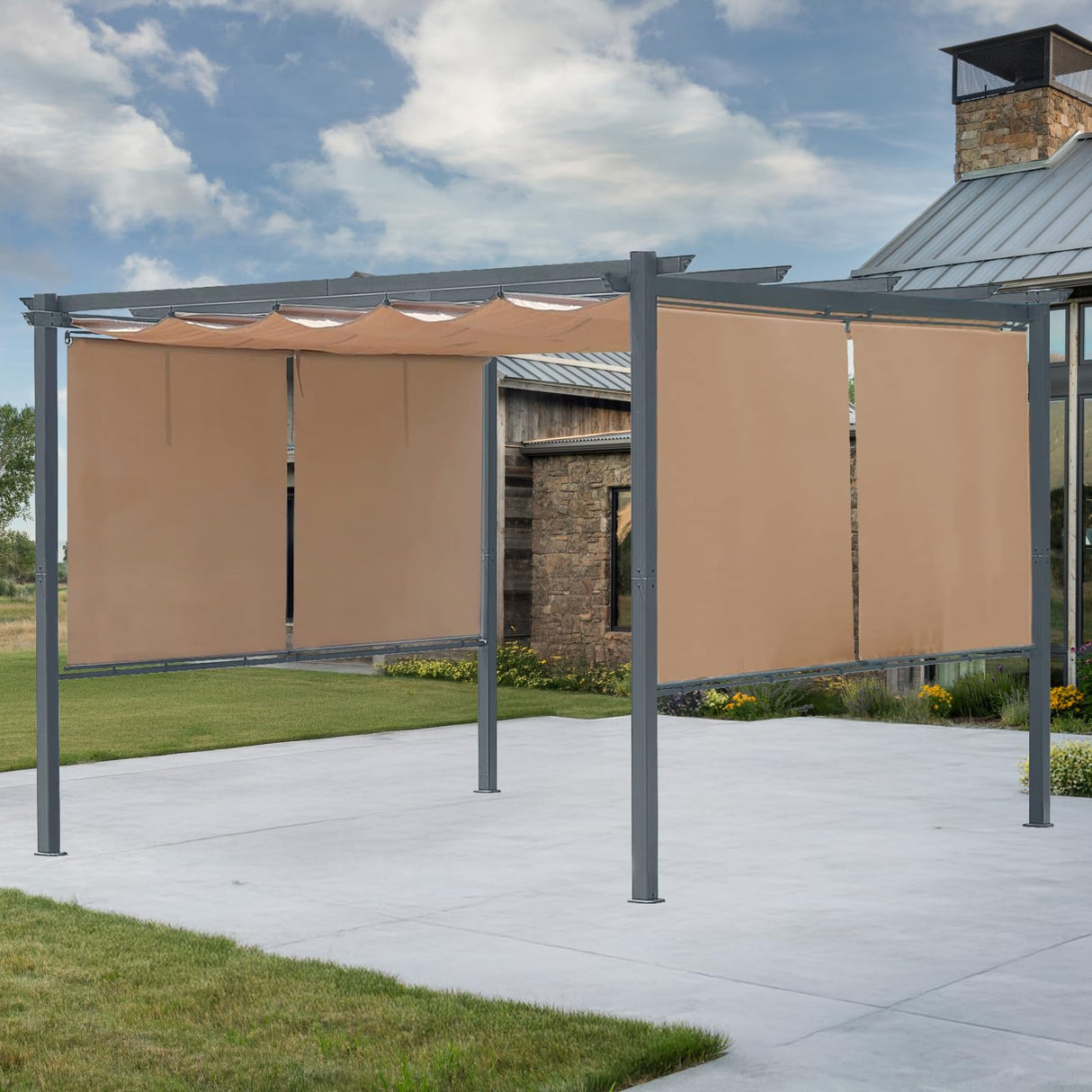 Masyardi 12 x 12 Ft Outdoor Aluminum Pergola, Retractable Canopy & 2 Sides Shades for Patio Backyard Garden Deck Masyardi