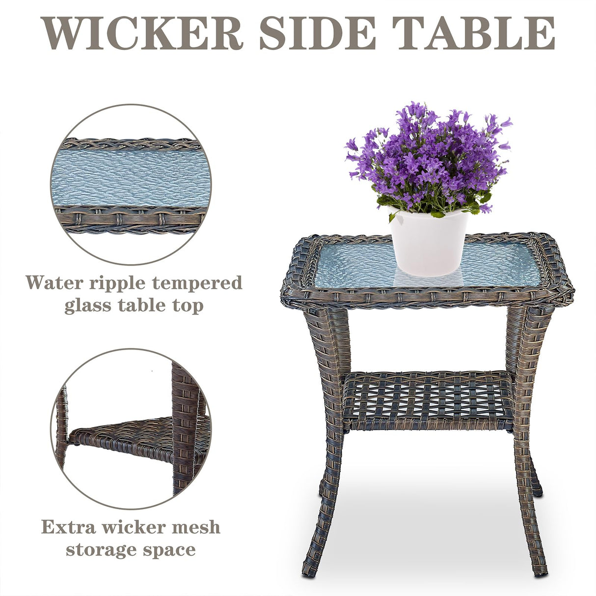 Belord Patio Wicker Chairs Swivel Rocker - Outdoor Swivel Rocking Chairs Set of 2 with Rattan Side Table, Patio Swivel Glider Chair 3 Piece Patio Furniture Sets for Patio Porch Pool Brown/Blue Belord