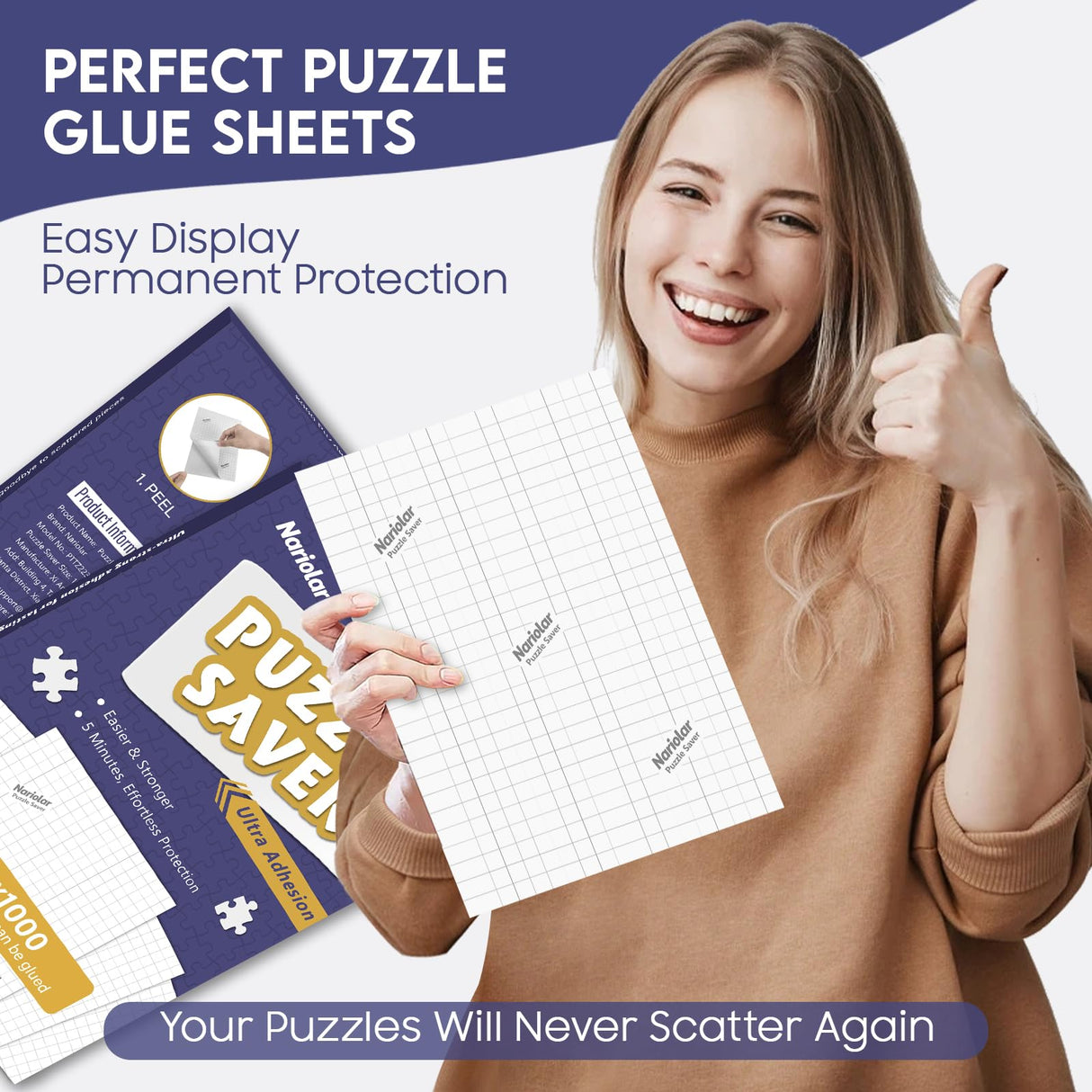 Nariolar Ultra Adhesion Puzzle Glue Sheets, 64 Puzzle Saver Sheets Preserves 8×1000 Pieces Jigsaw Puzzle, Puzzle Saver for Easy Preservation in Minutes Nariolar