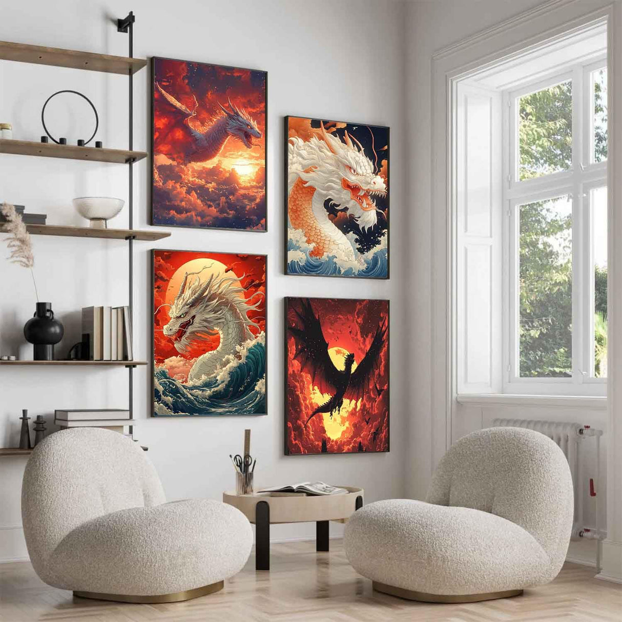 ZXQL Dragon 4 Pack Paint by Numbers Kit for Adults Beginners, 12" Wx16 L Paint by Numbers for Adults Rolled up Canvas for Painting Home Decor Creative Wall Art with Nice Gift Box ZXQL