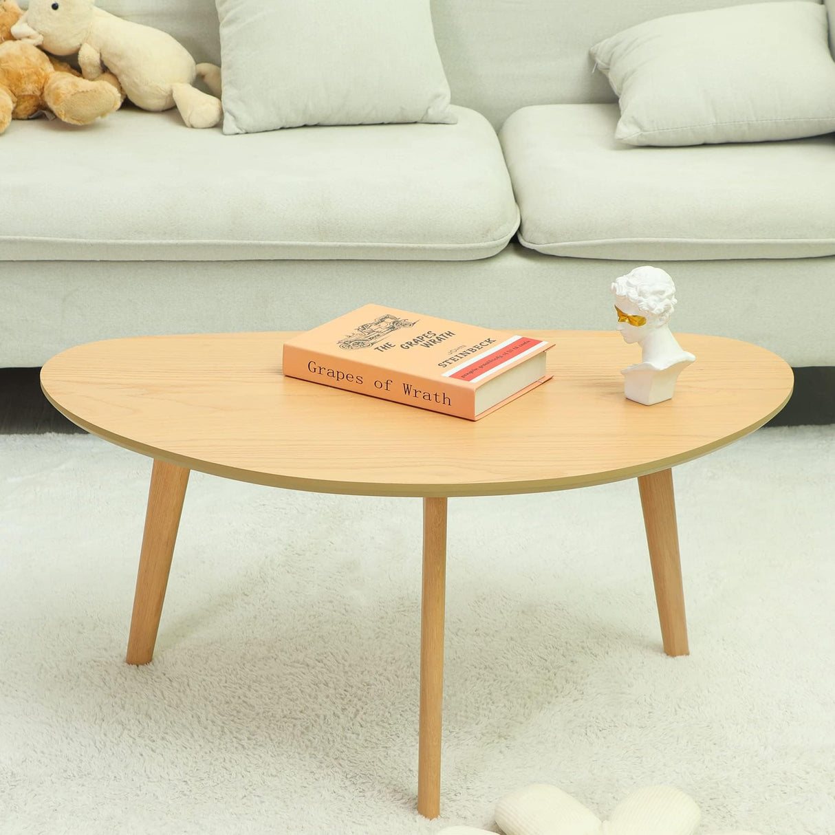 FIRMINANA Small Oval Coffee Table Mid Century Modern for Living Room Center Minimalist Display Coffe Table,Nature Wood,18.9" D x 33.47" W 15.75" H FIRMINANA