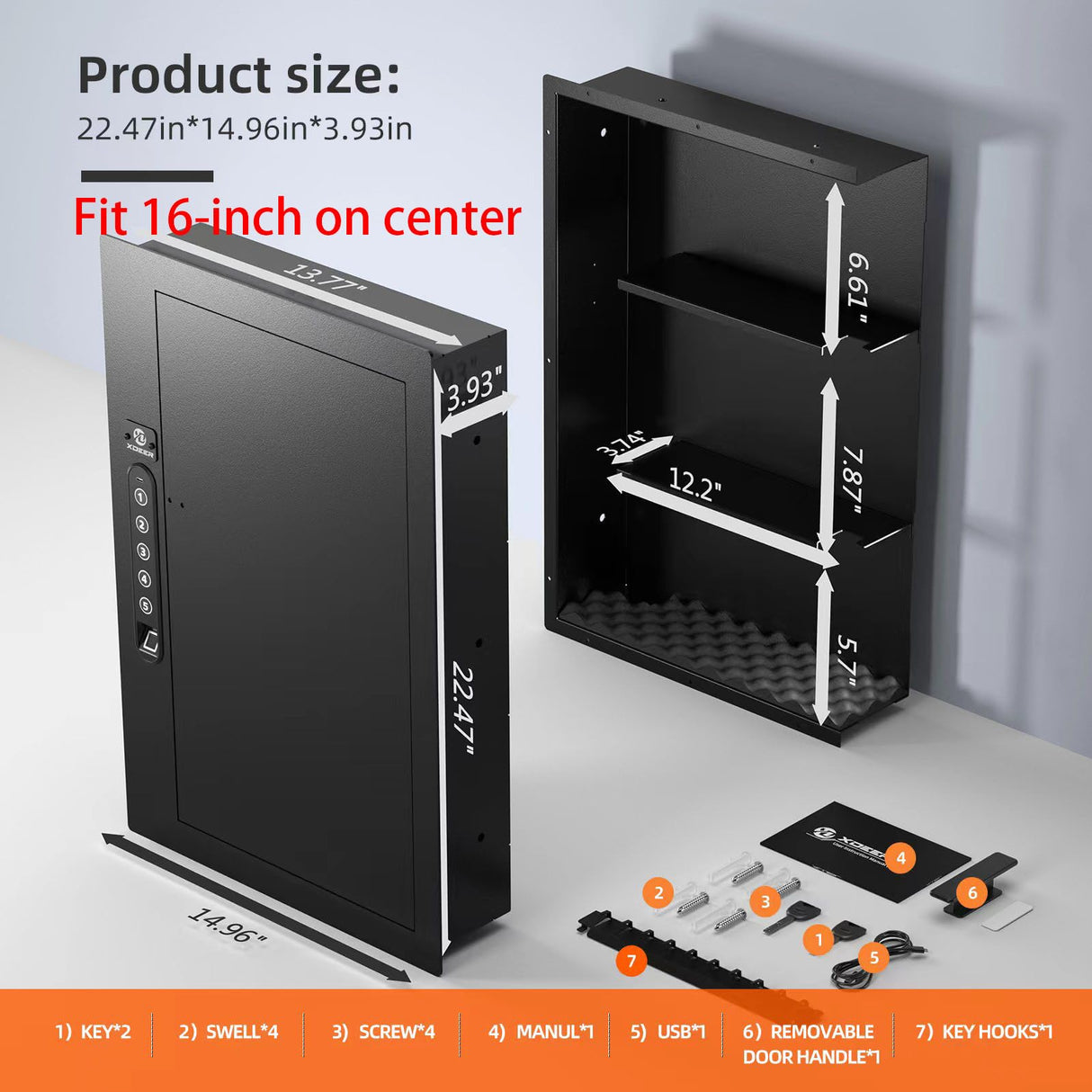 XDeer Security Flat Wall Safes In-Wall Hidden Safes Biometric Safes Fingerprint Safes Electronic Hidden Safes with Numeric Keypad Protecting Handguns, Money, Jewelry, Passports - for Home or Business XDeer