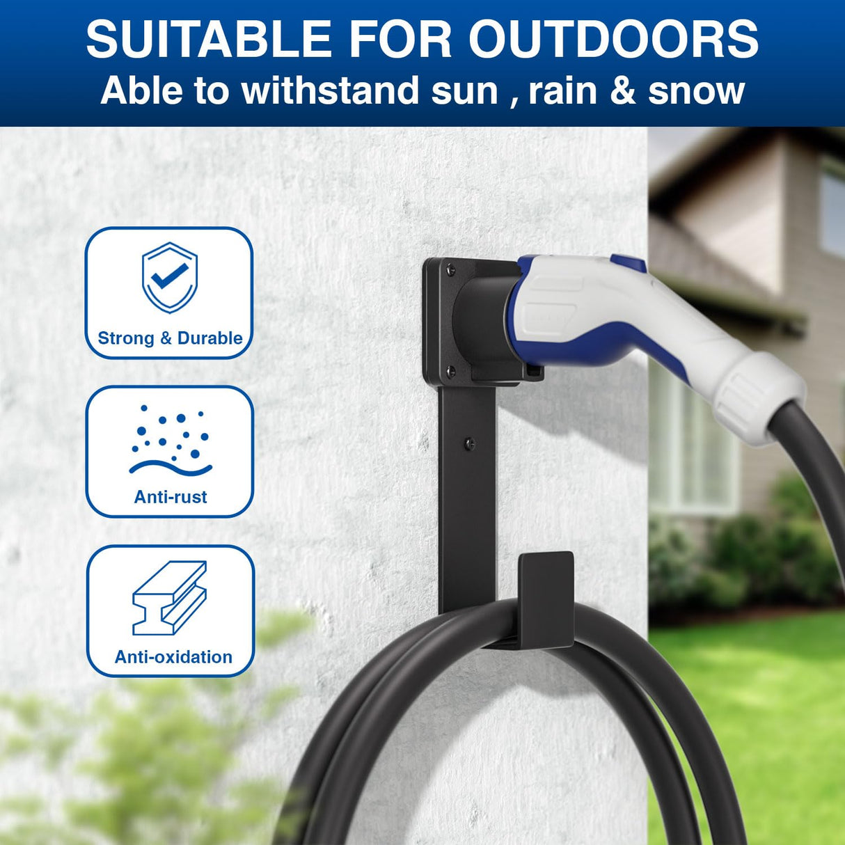 bussdis EV Charger Holder-J1772 Connector, Nozzle Holster Dock and J-Hook Combination, EV Cable Holder Wall-Mount Electric Vehicle Charger. bussdis