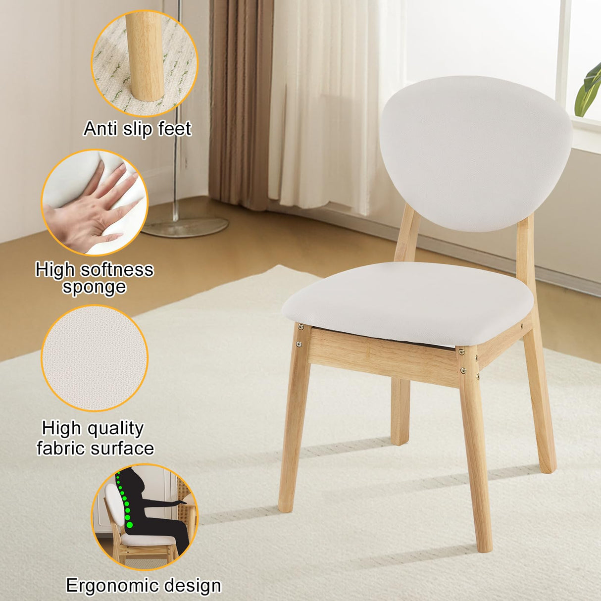 Karl home Mid-Century Modern 5-Piece Wood Dining Table Set for 4, Compact Mid-Century Modern Table & Chair Set for Kitchen/Small Apartment/Dining Room, Padded Seats & Backrests (Nature) Karl home