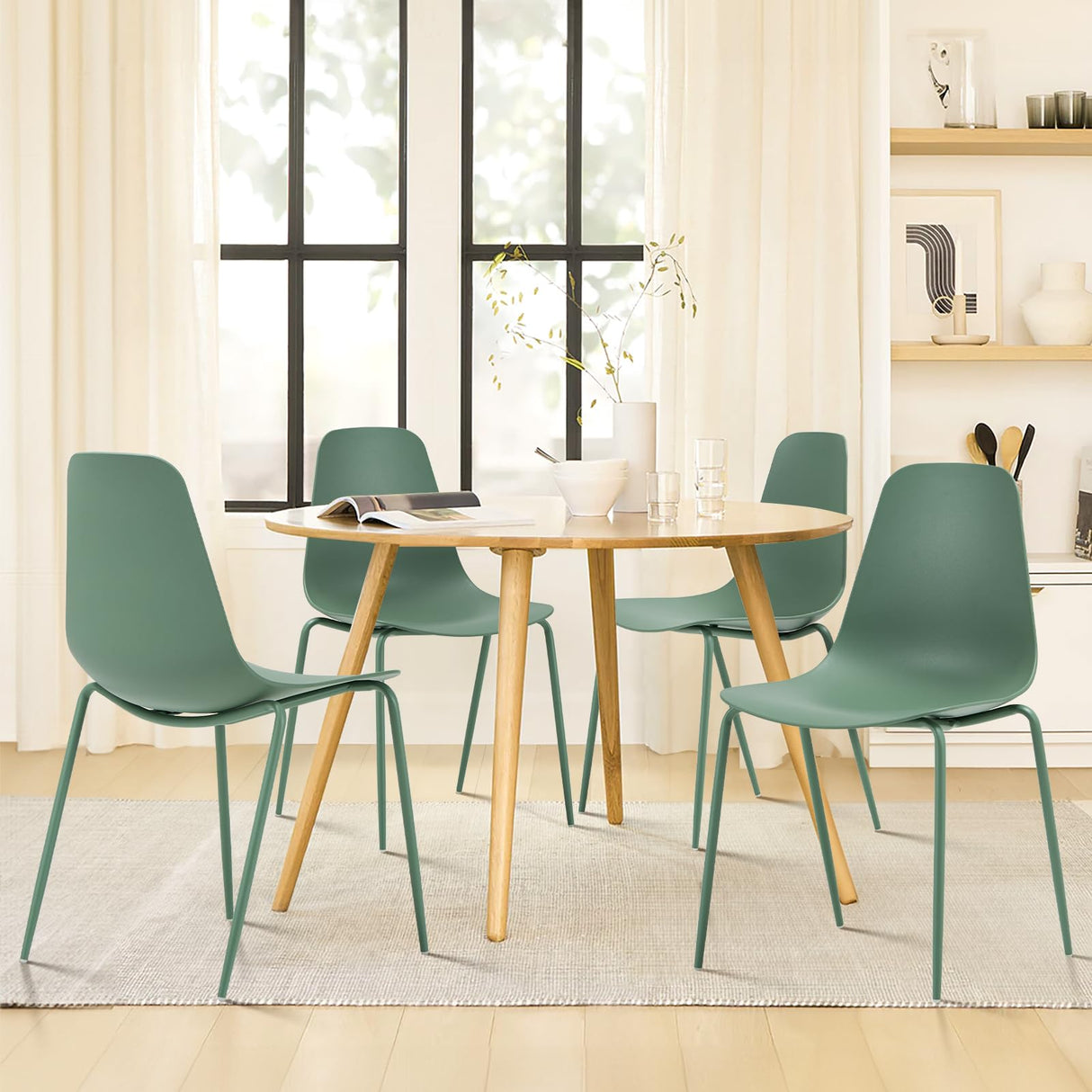 COLAMY Modern Dining Room Chairs Set of 4, Plastic Kitchen Chairs Stackable Patio Chairs with Metal Legs for Indoor, Outdoor, Restaurant, Bistro, Cafe, Light Green COLAMY