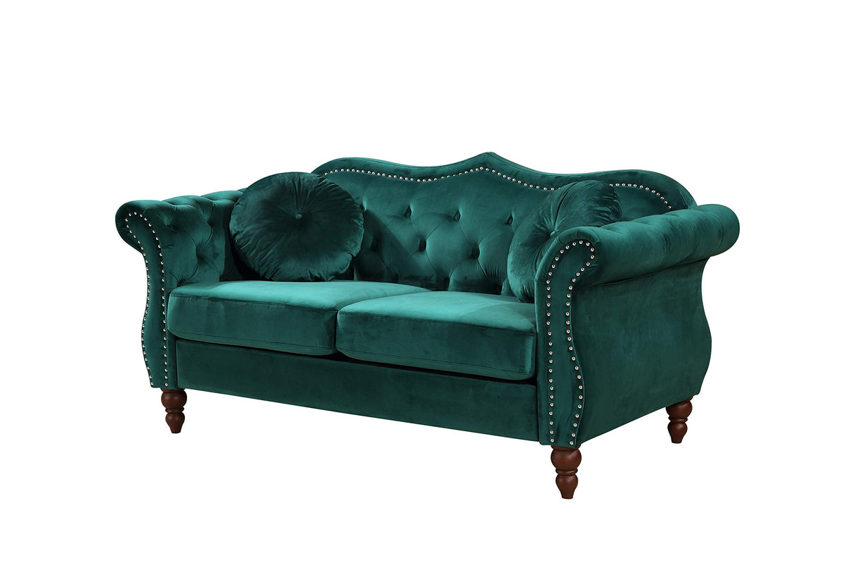 Container Furniture Direct Anna1 Chesterfield Velvet Couches for Living Room, Button Tufted Luxury Upholstery with Rolled Arms, High-Density Foam, Durable Wood Frame, 65.5" Loveseat, Lush Green Container Furniture Direct